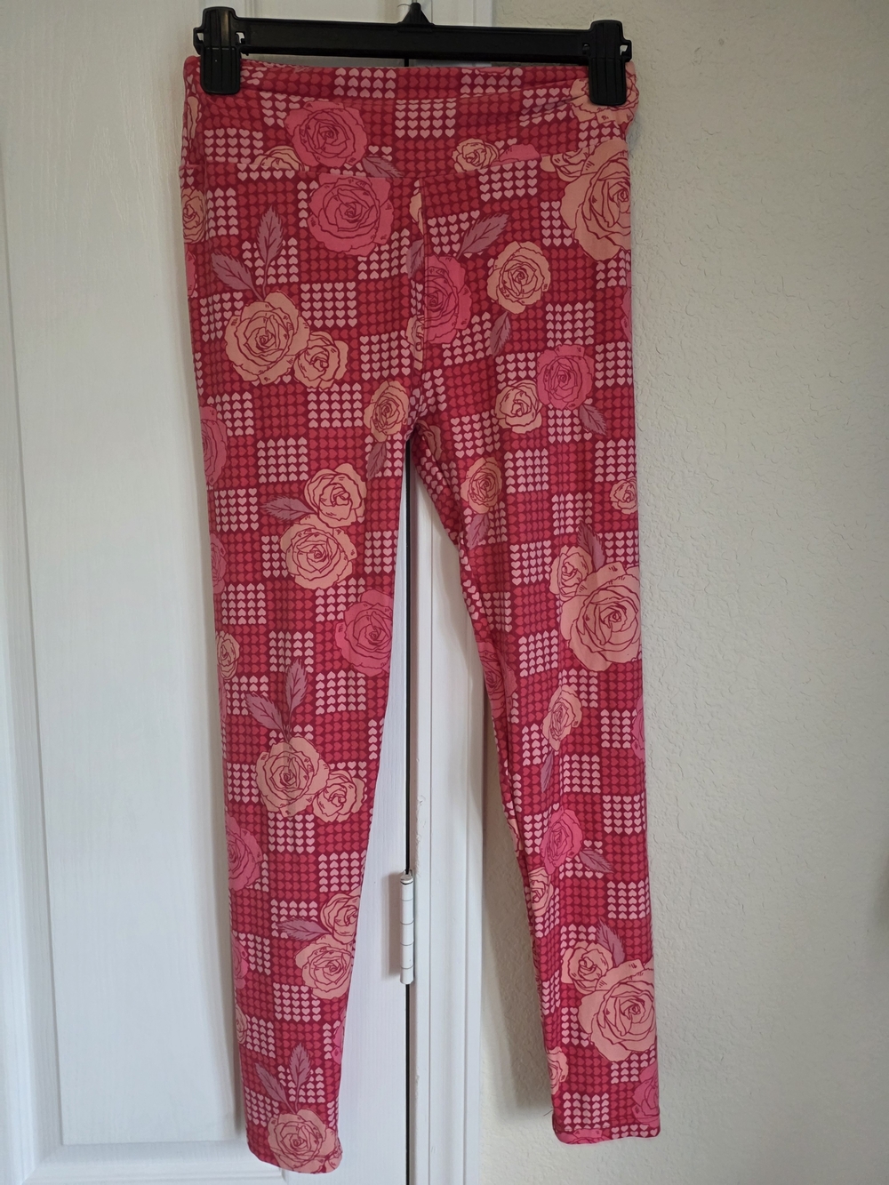LuLaRoe Pink Rose Plaid Girls' Leggings